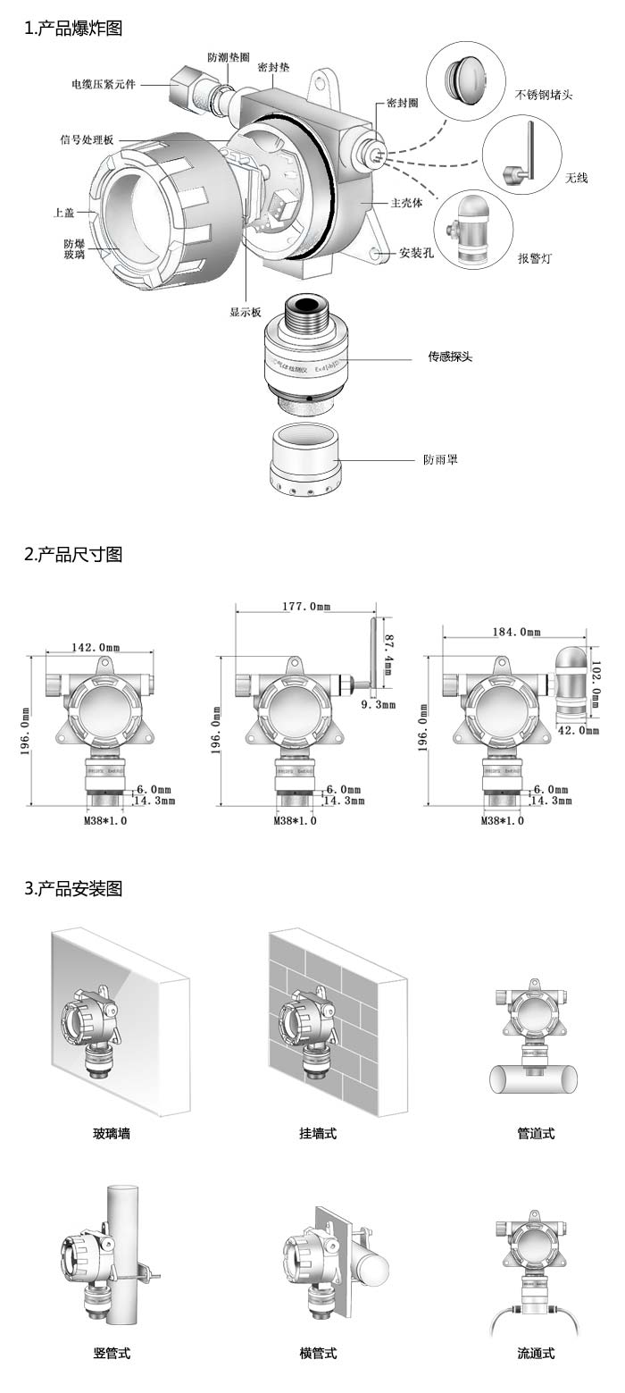 大眾固定在線式1-2-溴氯乙烷氣體檢測(cè)儀不帶顯示型網(wǎng)絡(luò)版尺寸與安裝圖